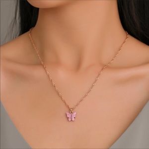 NEW Light Pink Butterfly Pendent Necklace